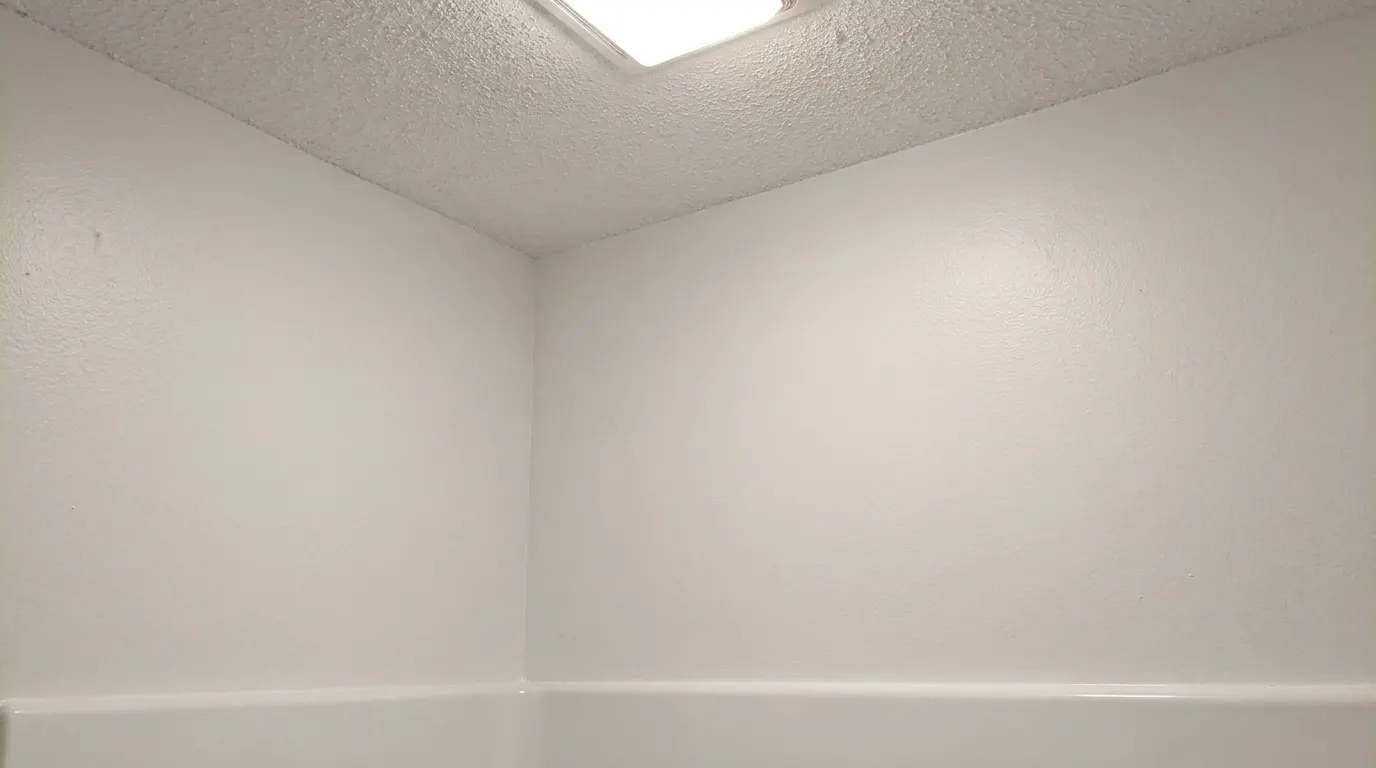 Same bathroom wall clean and repainted after mold remediation